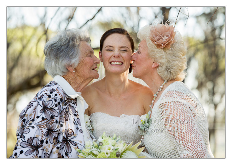 grandmothers kissing the bride in perth at a country wedding