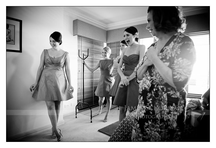 lovely natural black and white of bridesmaids and bride